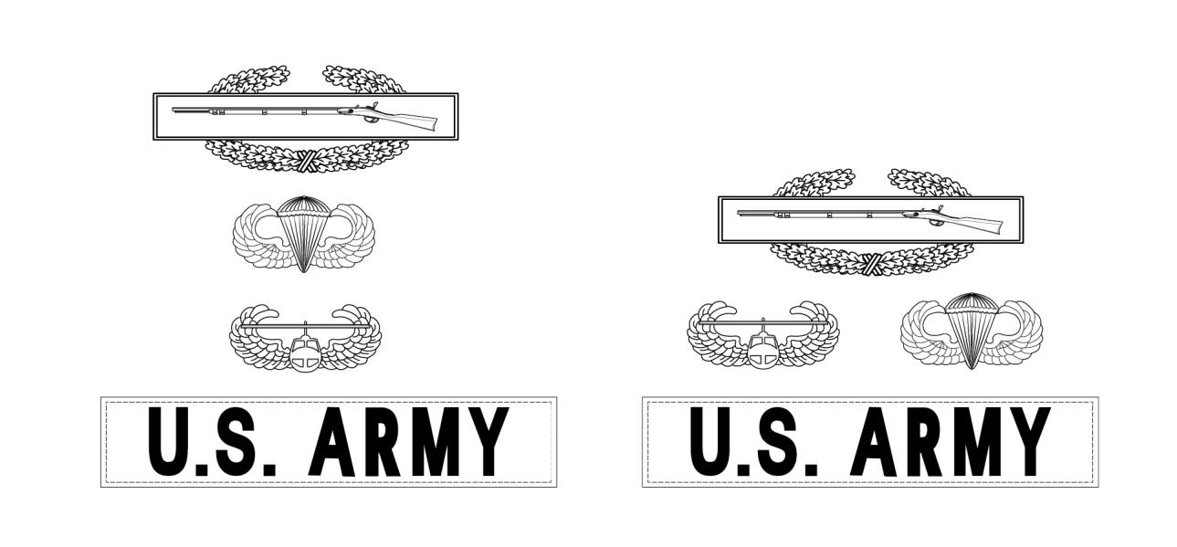 Figure 22-66 from DA PAM 670-1: Wearing four subdued combat and special skill badges