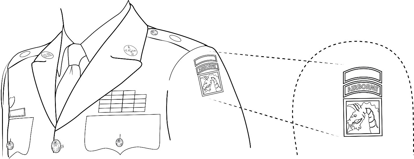 Figure 22-68 from DA PAM 670-1: Wearing multiple special skill tabs on combat uniforms
