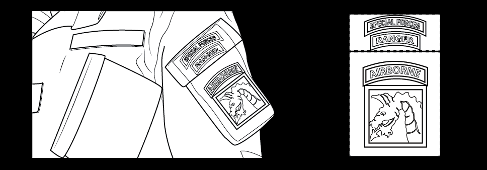 Figure 22-69 from DA PAM 670-1: Wearing special skill tabs on the Army green service uniform