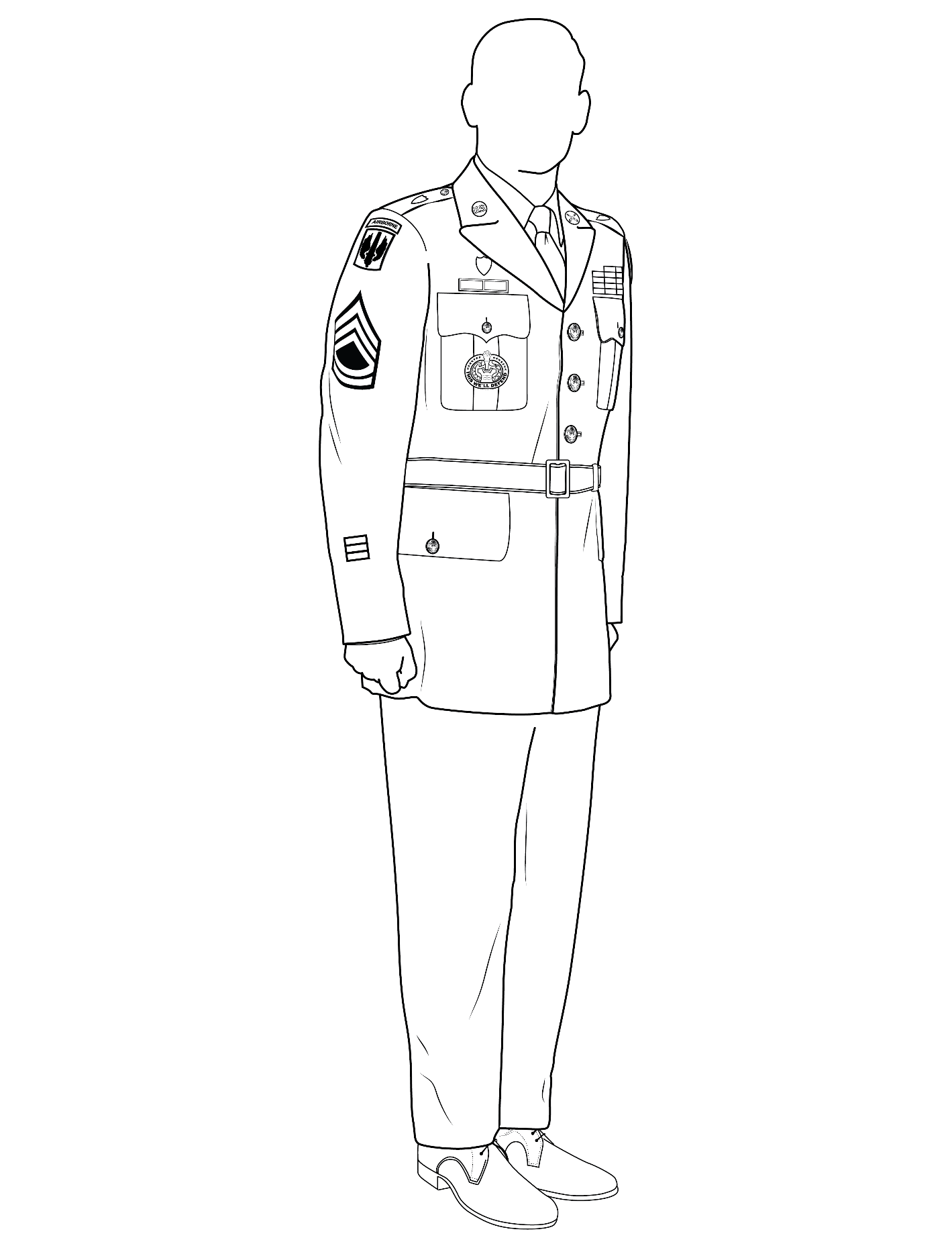 Army green service uniform, enlisted, male