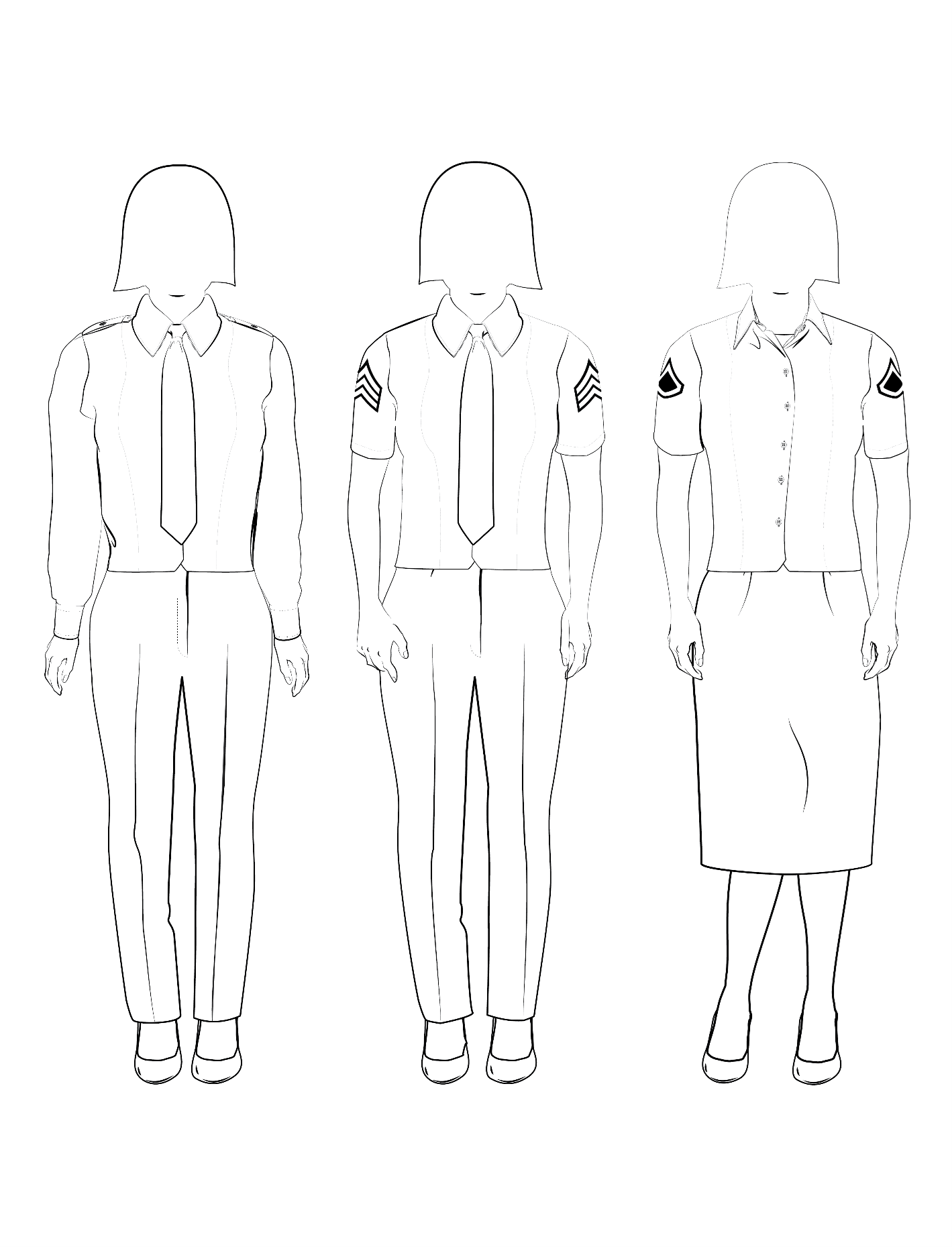 Class B variations of the Army green service uniform, female