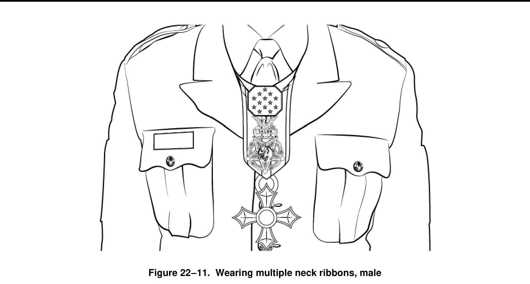 Wearing multiple neck ribbons, male