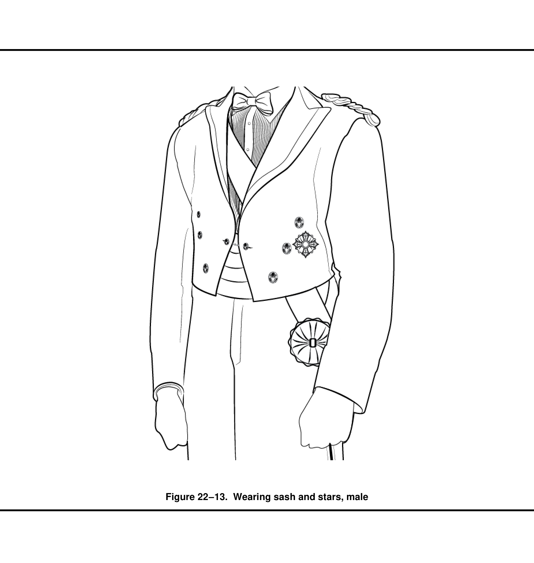 Wearing sash and stars, male